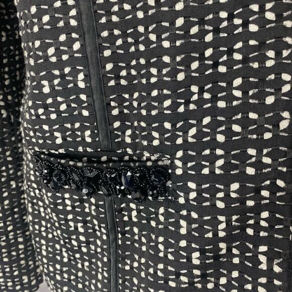 Chicos Black/White Tweed Beaded Collar Zip Up Jacket - Picture 3 of 7